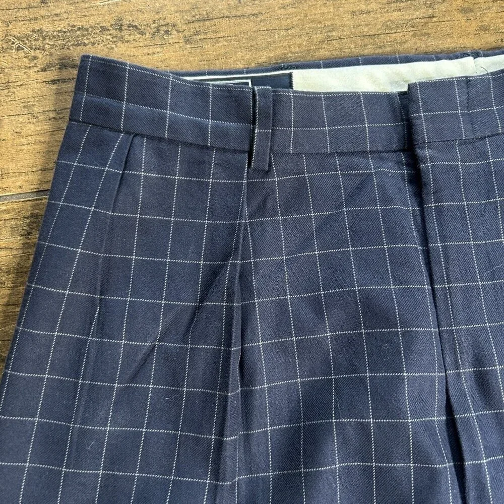 Polo Ralph Lauren Men's Vintage Navy Pleated Plaid 100% Cotton Pants Size 36